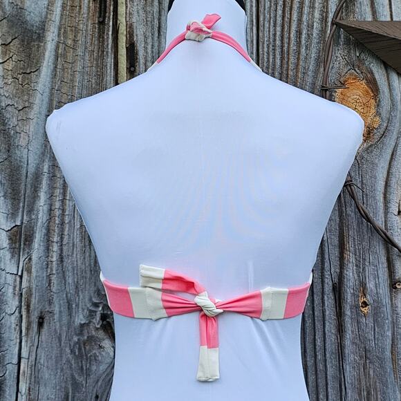 Triangle Bikini Top Pink White Wide Stripe VIX Size M Halter Tie Swim Beach - Picture 3 of 8